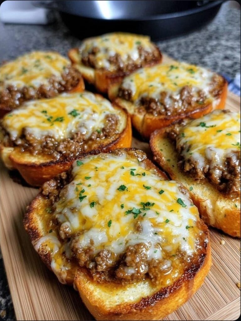 Texas Toast Sloppy Joe topped with melted cheddar and parsley