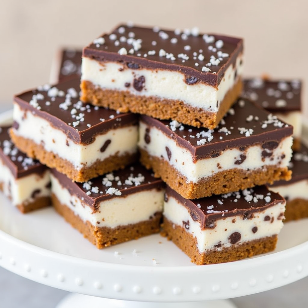 Delicious Heavenly Squares dessert bars with chocolate topping, creamy butter layer, and crunchy base.